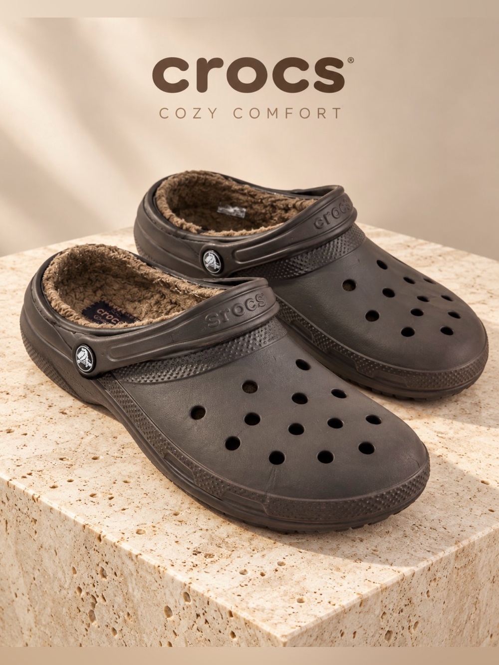 CROCS Women’s Lined Classic Clog in Dark Brown Size 8